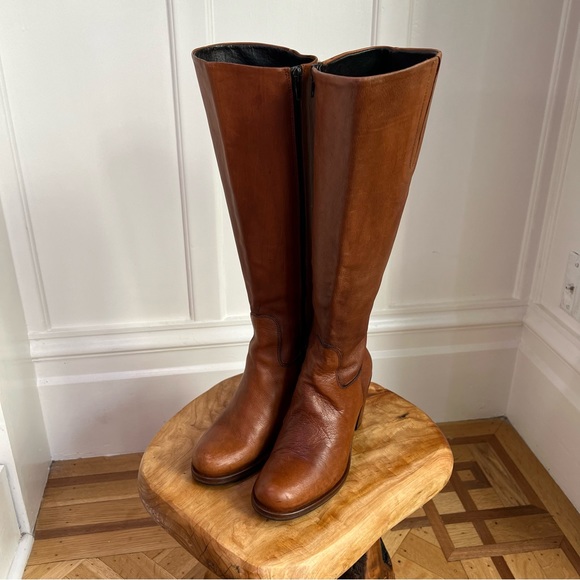 REAL ITALIAN LEATHER Boho 70’s Inspired Knee High Boot VERO CUOIO - Picture 2 of 9